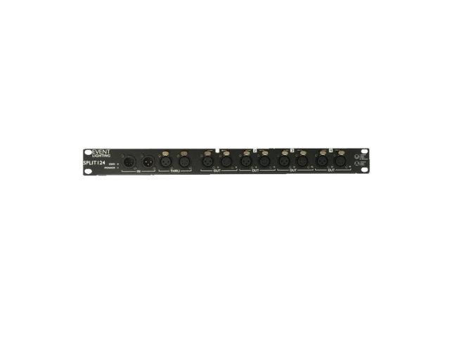 Event Lighting SPLIT24 1 In and 4 Out and 1 Through - Optical DMX splitter, both 5 and 3 pin XLR on all I/O, rack mountable